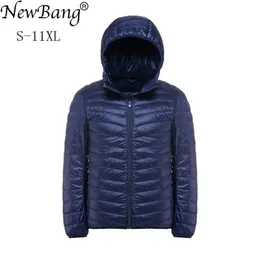 Newbang mais 11xl 10xl 9xl 8xl down casaco masculino ultra iluminar jaqueta jaqueta homens windbreaker penas lightweigt encapuçado inverno parka 201130