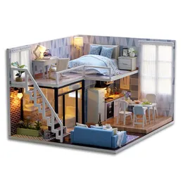 CUTEBEE DIY Doll House Wooden Houses Miniature house Furniture Diorama Kit with LED Toys for Children Christmas Gift 220218