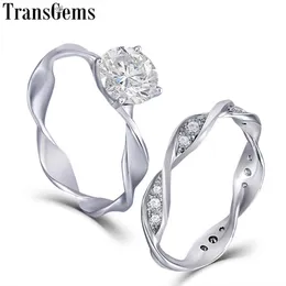 TransGems Solid 14K White Gold Engagement Bridal Set 2ct 8MM Excellent VVS F Color Ring Set for Women Wedding Gift Y200620