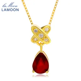 Lamoon Tears of lovers Natural Water Drop Ruby 925 Sterling Silver Chain Pendant Necklace Jewelry S925 LMNI034 Q0531