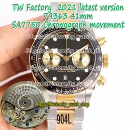 Eternity 2021 TWF Senaste versionen 316L Stålväska Två tonrem ETA SA7750 Kronografi Automatisk vit Ring 79363 Mens Watch Sport Klockor