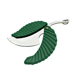 Creative Green Leaf Knife Golden Knives Portable Nyckel Tillbehör Fäll ut utomhusficka EDC Tool Peeler HW147