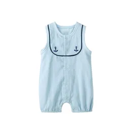 Pureborn Born Baby Romper Bomull Sailor Kläder Sommarlov för Girls Boys Jumpsuit 210816