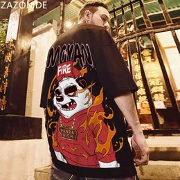 ZAZOMDE Fashion China Wind panda brand large short sleeve t-shirt men's loose trend wear Short black 210629