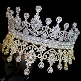 Ny lyxig stor form kvinnor brud bröllop tiaras coroa de noiva gnistor tiaras och krona huvudband hår tillbehör x0625