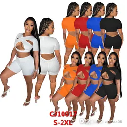 2023 Summer Tracksuits For Women Two Piece Pants Set Hoodies Suit Solid Color Hooded Zipper Crop Top Shorts Outfits Ladies Sportswear