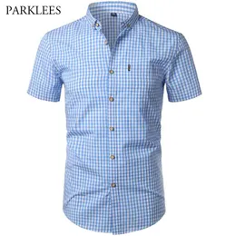 قميص صغير منقوشة الرجال الصيف قصيرة الأكمام القطن رجل اللباس قمصان عارضة زر أسفل قميص أوم camisa الغمد XXXL 210809