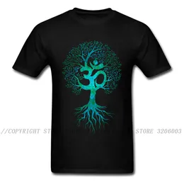 Mężczyźni Tshirt Om Tree of Life T Shirt Czarny T-shirt Europe Tops Tees Tkaniny Bawełniane Slim Fit Dziękczynienia Dnia Odzież Urodziny Prezent 210225