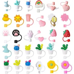 Creative Silicone Straw Tips Cover Reusable Drinking Dust Cap Splash Proof Plugs Lids Anti-dust Tip Sunflower Cherry Blossom Rainbow Cat Paw For 6-8mm Straws WLL1137