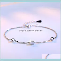 Link, Jewelrylink, Chain Simple Fashion Sier Color Bracelets Square Star Beads Box Chian & Bangles For Women Pulseira Bijoux Femme Drop Deli