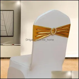 装飾イベントお祝いの供給ホームガーデンメタリックゴールドシエスパンデックスライクラサッシェスバンドerサッシウェディングパーティー椅子の装飾ドロップ配達