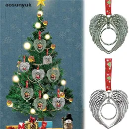 Photos Frame Ornament Sublimation Alloy Blank Photo Angel Wing Decoration Christmas Pendant for Home