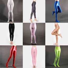 Transparent glossy pantyhose yoga leggings Smooth high waist women pants capris Sexy see through seam workout leggings H1221