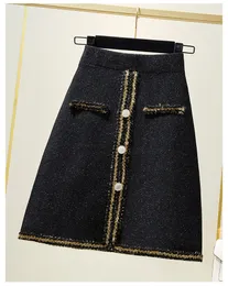 秋の冬の肥厚新しいデザイン女性の高弾性ウエストa-line編集lurexパッチワークシニーショートスカート