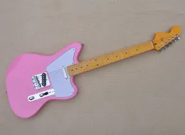 Chitarra elettrica rosa con paletta rovesciata, tastiera in acero, battipenna bianco, offre un servizio personalizzato