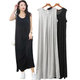 Verão maxi veste mulheres no tornozelo mangas modal vestido comprido casual casual algodão cinza vestido de vestido para senhora 210625