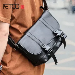 HBP Aetoo Leather Torba Listonosza, męska Cowhide Street Trend Torba na ramię, Casual Męska torba