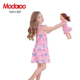 Modaioo Girls Nightgown Nightshirt Pyjamas Nattdress Sleepwear Pyjamas Klänning med 18-tums Doll kjol 210908