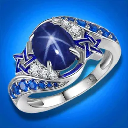 Luxury Male Female Crystal Oval Thin Ring Dainty Silver Color Engagement Ring Charm Blue Zircon Stone Wedding Rings For Women G1125