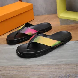 (Med låda) Designer tofflor mirabeau thong canvas gummi yttersula flip flops skor män bokstav strand sneakers andningsbara sommar glider modetränare storlek 46