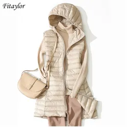 FuitAylor Winter Ultra Light White Duck Down Coat Women 4XL Plus Size Jacket Medium Long Vest Kvinna Casual Zipper OuterWear 210923