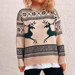 Ugly Christmas Sweater Reindeer Women Knitted Sweater Långärmad Geometri Elk Xmas Kvinna Pullover Jumper Top Y1118