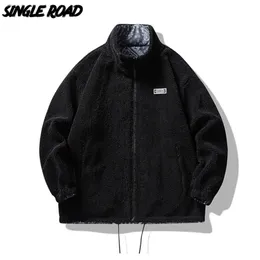 Enkelväg Mens Polar Fleece Jacka Vinter Windbreakers Coat Male Hip Hop Japanese Streetwear Stand Collar Jackor för 211126