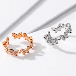 Wedding Rings Uilz Fashion Cubic Zirconia CZ Open Adjustable Rose Gold Dancing Moving Butterfly For Women Jewelry Bague Anillo