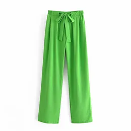 DiYiG WOMAN 2021 early autumn new women's casual all-match thin loose straight green suit pants high waist trousers ZA Q0801