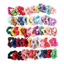 Hair Scrunchies Solid Satin Girls Hair Ropes Scrunchies Rubber Band Elastic Ponytail Holder Hair Accessories 60pcs 1 lot