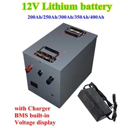 Rechargeable 12V 200Ah 250Ah 300Ah 350Ah 400Ah lithium li ion battery 12V BMS 200A for electiec boat bike solar panel+20ACharger