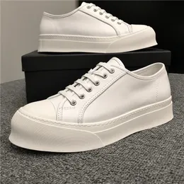 Fashion White Shoes Men Increased Thick Sole Mens Casual Shoe Genuine Leather Handmade Men's Platform Sneakers