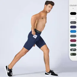 Men's Pro Fitness Shorts with Pocket Sports Running Training Sweat Wicking Quick Drying Elastic Tight Shorts Biker Gym Leggings