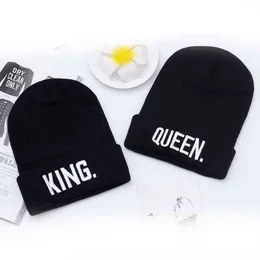 KING QUEEN Berretti Berretto di marca Ricamo Cappello invernale caldo Berretto lavorato a maglia Hip Hop Uomo Donna Amanti Cappelli Street Dance Bonnet Skullies Y21111