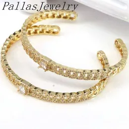 3pcs Trendy Elegant Women Girls Wedding Party Cuff Bangles Gold-color Crystal Cz Curb Link Chain Bangles Bracelet Fashion Jewelr Q0720