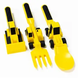 3PCS/Set Innovative Children's Car Tableware Bulldozer Excavator Shovel Cutlery Kids Tableware Using Materials Tested For Safety 211027