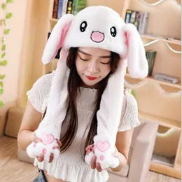 Cute Bunny Ears Moving Hat Animal Rabbit Soft Jumping Up Cap Funny Toy Girls Cartoon Kawaii Plush Hat Airbag Toys Christmas Gift for Adult Kids Souvenir