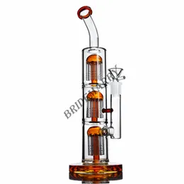 Orange Triple Arm Trees Perc Bongs Hookah Bubbler Smoking Tube Bong Thick Base Dab Rig Shisha Recycler Oil Rigs with 14mm Bowl Joint