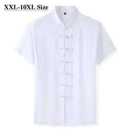Plus Size 7XL 8XL 10XL Summer Summer Suit Męskie Koszulka z krótkim rękawem Chiński Tradycyjny 4 Kolory Luźne Dorywczo Kung Fu Koszulki 210708