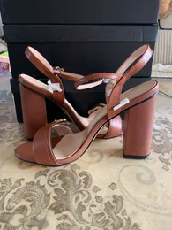 2022 Kobiety Design Wysokie Obcasy Sandały Buty Dziewczyny Moda Cienki 11 CM Heel Sexy Pompy Office Lady Casual Dinner Outdoor Party Ins Soft Leather Sandal Brown Duży rozmiar 41