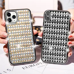 Bling Diamond Phone Case Glitter Powrót Pokrywa Kryształ Rhinestone + Ochraniacz szklany dla iPhone 13 13Pro Maks. 12 12Pro 11 11Pro X XS XR 7 7P 8 8Plus 6 6s Plus