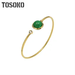 Tofflo Stainless Steel Jewelry Turquoise Ball Star Zircon Titanium Steel Flexible Wire Open Bracelet Bsz219 Q0717