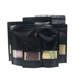8 storlek svart stå upp papper frostat fönsterpåse mellanmål kaka te kaffeförpackning väska dopack papper presentfönster påsar lx3936