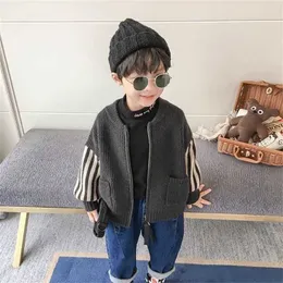 Dzieci Casual Cardigan Sweter Płaszcz Dziewczyny Dzieci Sweter Paski Baby Boy Girl Jesień Topy Ubrania Chłopcy Swetry Tiny Cottons 211106