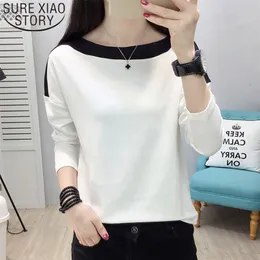 2021 Primavera Manica Lunga Solid Slash Neck Donne Camicie Camicia OL Stile Coreano Cuciture Donne Camicetta Magliette E Camicette Chemisier Femme 7989 50 210225