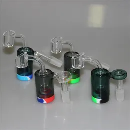 New 14mm male Glass Ash Catcher hookah with colors silicone container quartz banger straight silicon water bongs glass bong oil rig smoking pipes