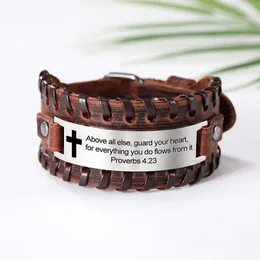 My Shape Stainless Steel Men Bangle the Holy Bible Jewelry Leather Bracelet God Punk Jewelry Trust in the Lord Christ Bracelet Q0719