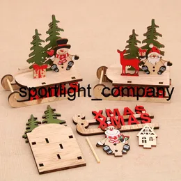 Christmas Decoration Handmade Wooden Assembled Reindeer Sled DIY Ornaments Jigsaw Snowman Elk Model Home Christmas Party Giftsxmas gift