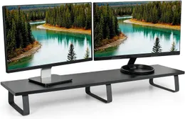 Svart trä 39 tum bred extra lång skrivbordsställ, ergonomisk TV, dubbel bildskärm, bärbar dator, tangentbord stigare och skrivbordsplatta arrangör (Stand-V000DL)
