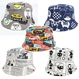 Kinder Sommer Faltbare Eimer Hüte Cartoon-Muster Hip Hop Breite Krempe Strand UV Schutz Runde Top Sonnenschutz Fisherman Caps